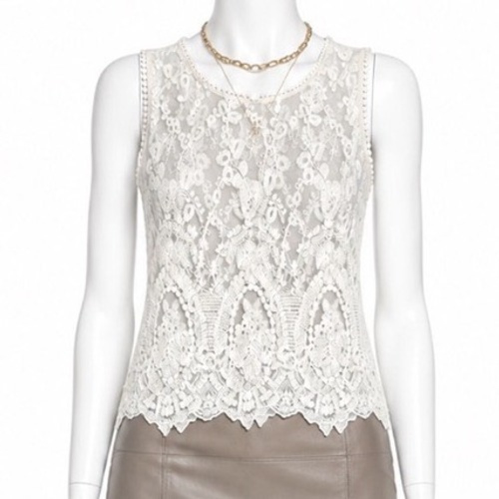 SOPRANO Lace Crochet Tank Top Ivory Sheer Boho Festival Sleeveless Blouse | Sz S